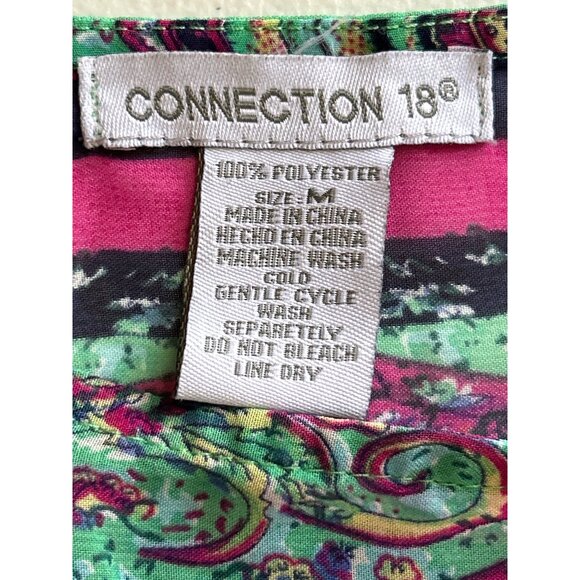 Womens Connection 18 Paisley Print Top M Multicolor Smocked Waist Short Sleeve - Picture 4 of 7